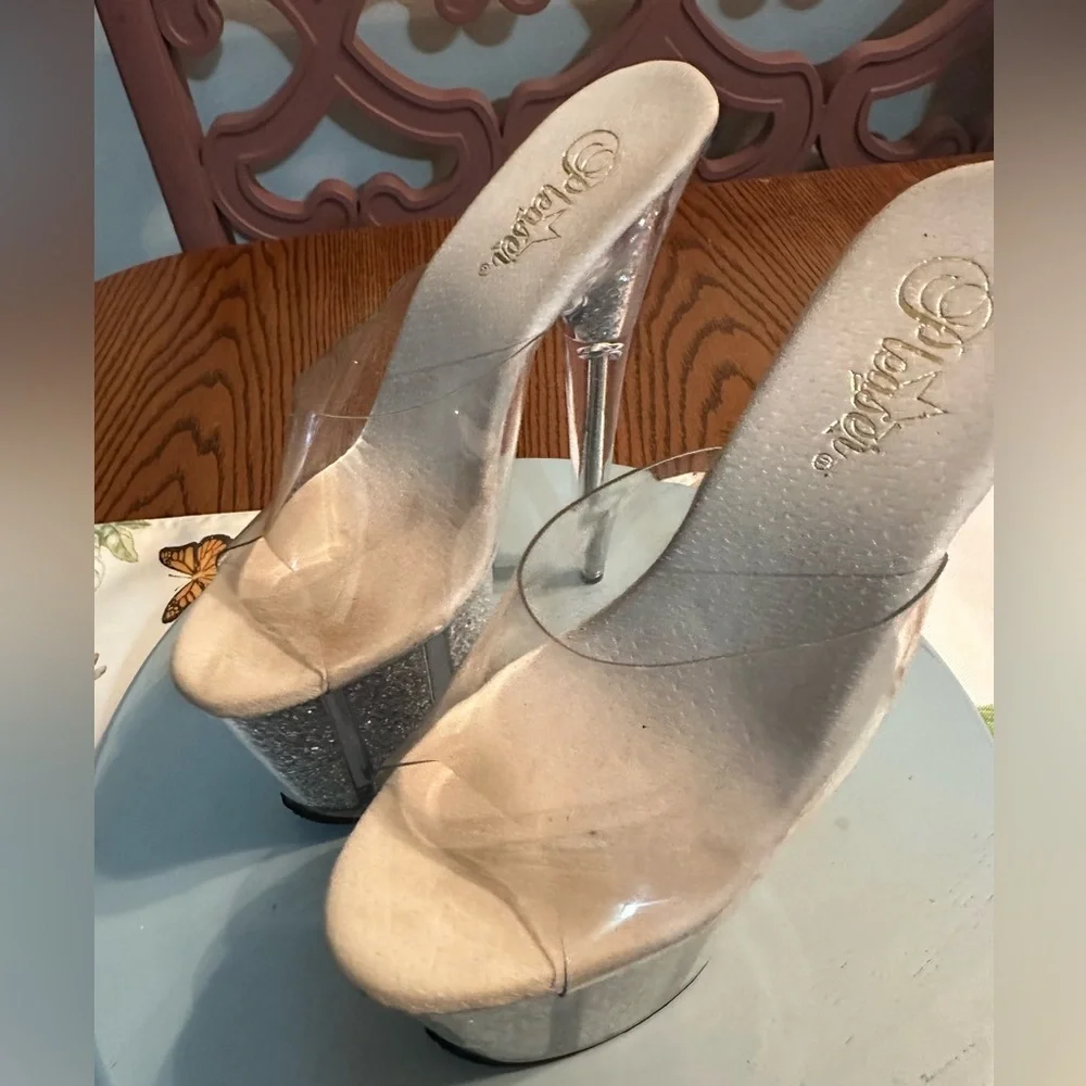 Pleaser Silver Platform Shoes with Glitter Finish